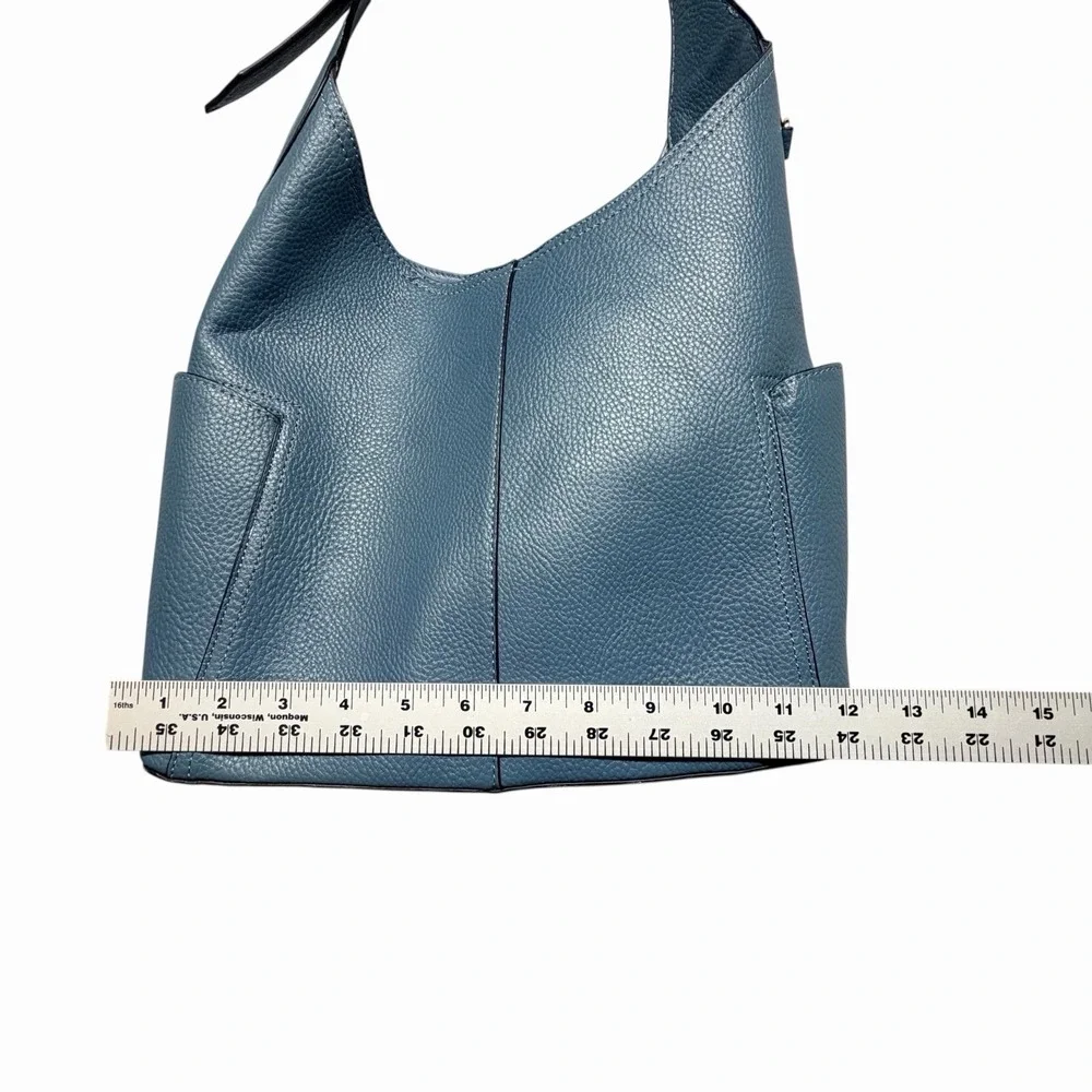 Blue Pebbled Faux Leather Hobo Tote Bag Slouch‎ Shoulder Bag